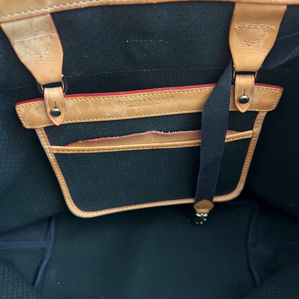 Dooney & Bourke Navy Blue Canvas Leather Trim Tote Bag Gold Hardware Shopper - Picture 16 of 16